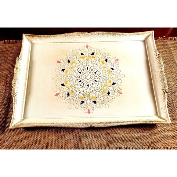 Sezzatini Firenze Florentino  Art Serving Tray Painted Wood Hand Made Italy 15x7 - Picture 8 of 8